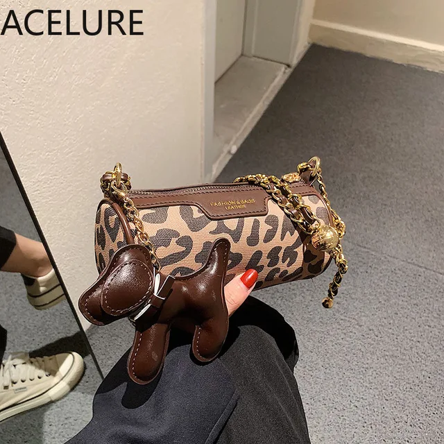 BS ACELURE Hot Fashion Metal Chain Small Shoulder Bags Female New Pillow Leopard PU Leather Cylinder Bags Ladies Small Handbag 6