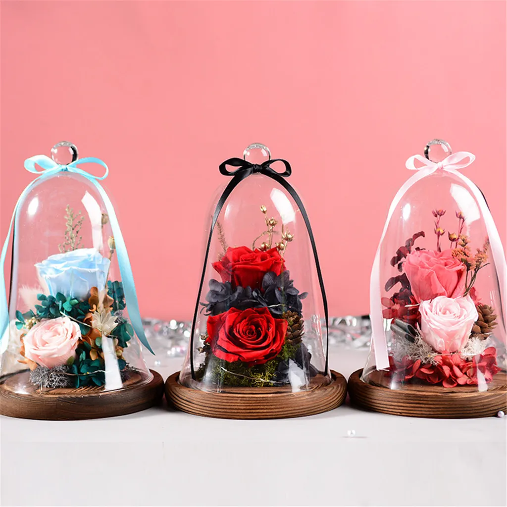 Romantic Simulation Eternal Flower Glass Cover LED Micro Landscape Gift Leisure fashion Comfortable personality atmosphere