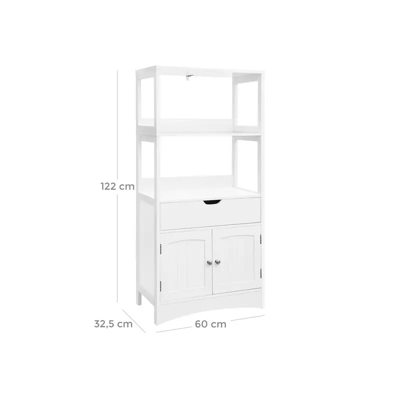 VASAGLE Mueble Baño, Armario Baño, Estantería Baño, Armario de Cocina. con  2 Estantes Abiertos Doble Puertas,60 x 32,5 x 122 cm (Largo x Ancho x  Alto),para Baño, Cocina, Blanco