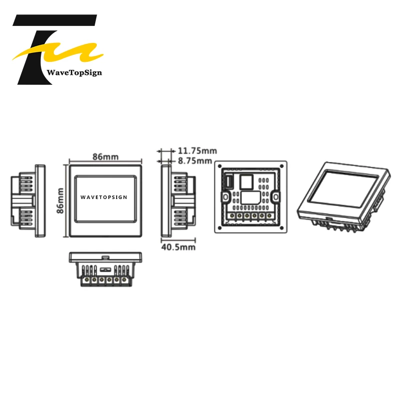 WaveTopSign EA HMI EA-035A-T Outl ine dimension 86×86×40.5mm Mounting hole size 69X69mm