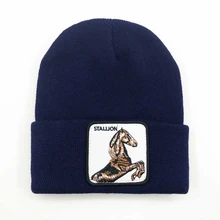 Прямая поставка женский головной убор с вышивкой животных зимние шапки для девочек мальчиков Skullies Мужская теплая вязаная шапка с черепом 25 цветов