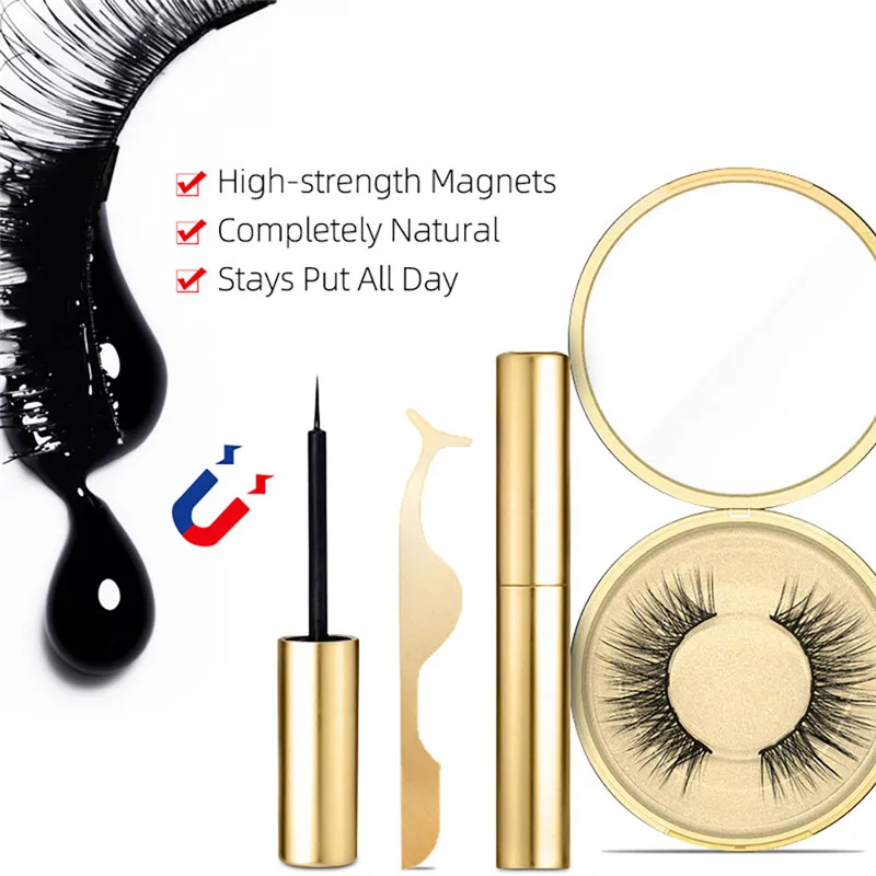 Natural Thick Magnetic Eyeliner Eyelashes Set No Glue Prevent Allergy Handmade Magnetic Fake Eyelashes With Eyelashes Applicator