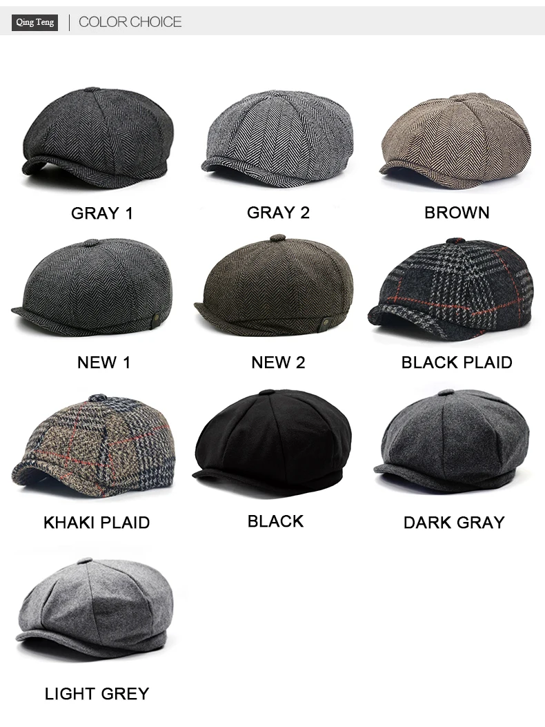 Plus Size Peaky Blinders Men Berets Hat Autumn New Vintage Herringbone Octagon Cap Women'S Casual Pumpkin Hat Gatsby Flat Beret kangol tropic monty