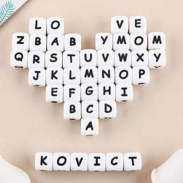 Kovict 100/200/500 Pcs English Silicone Letters Beads 12mm Baby Molar Teether DIY Necklace Accessories Chewable Nursing Toys