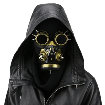 

Ronllon Halloween steam Punk plague demon Alien mask club rivet Party costume gear Duke black and gold Gothic men and women