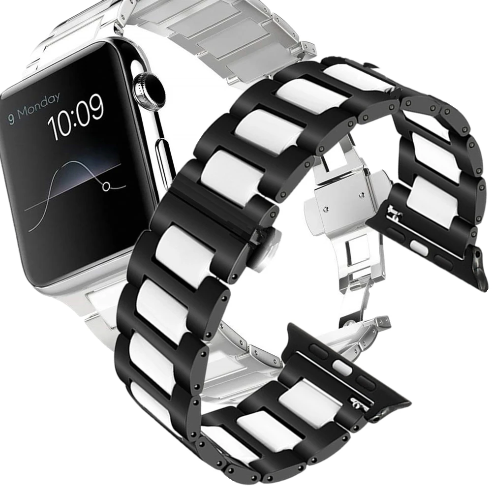 

Браслет из нержавеющей стали и керамики для Apple Watch Band 38 мм 40 мм 42 мм 44 мм, ремешок для iwatch Series 5 4 3 2 1, браслет