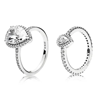 

925 Sterling Silver Ring Charms BIg And Small Romantic Crystal Heart Ring 2 Style For Women Jewelry