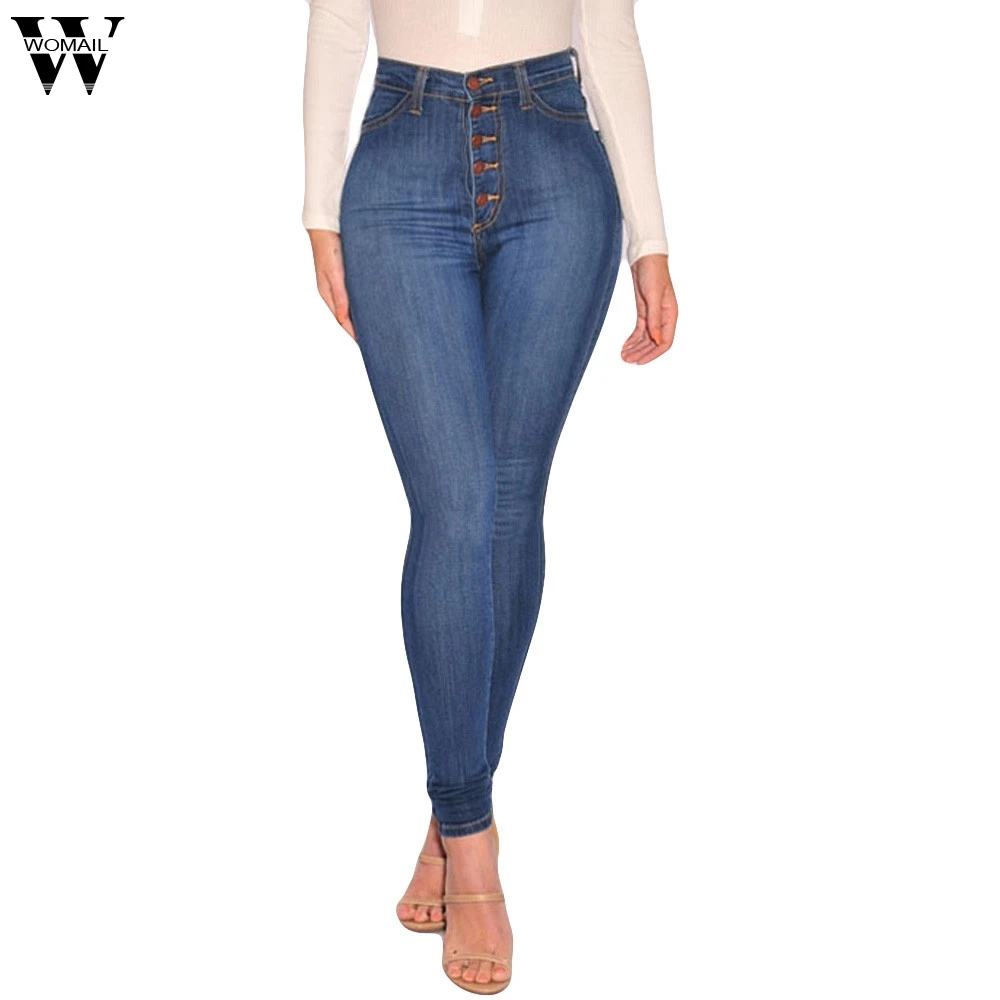 

Womail High Waisted Jeans Women Mom Skinny Slim Pants With Button Pockets High Waisted Female Jeans New Autumn Pants AG22 2019
