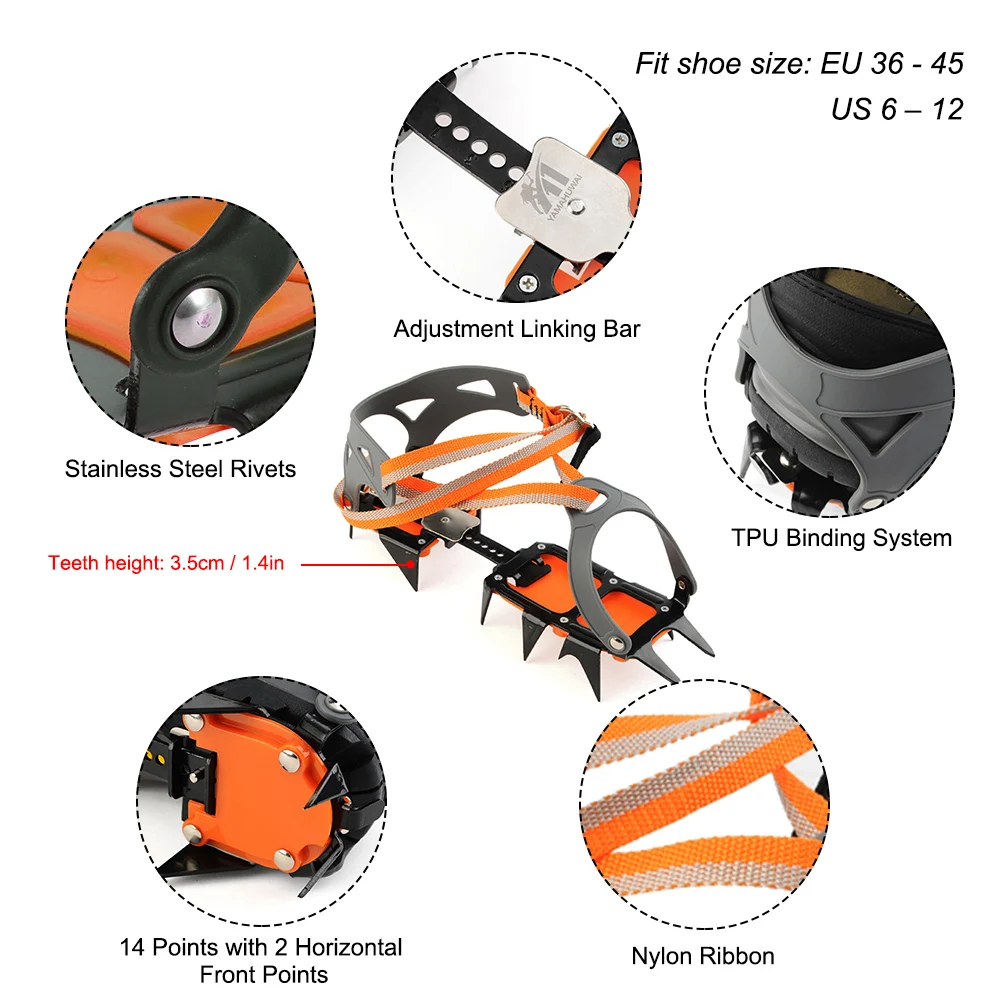 Goedkoop 14 punt Staal Klimmen Gear Stijgijzers Wandelen Ijs Grijpers Stijgijzers Tractie Apparaat Bergbeklimmen Gletsjer Reizen Ice Walking