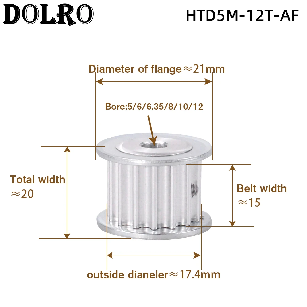 12 Teeth HTD 5M Synchronous Pulley Bore 5/6/6.35/8/10/12mm for Width 15mm HTD5M Timing Belts Gear wheel pulley 12T AF Type Alloy timing belt pulley timing pulley