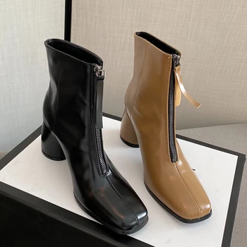 

Luxury 2020 Winter INS Women Round High Heels Ankle Boots Lady Patent Leather Short Boots Black Heels Designer Boots Party Shoes