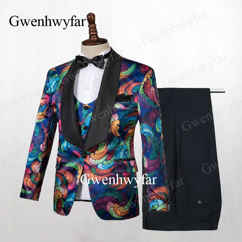 color 1 Gwenhwyfar, мужские смокинги, на заказ, трещины, камень, жаккардовые костюмы, пиковая куртка с лацканами, бархатный жилет, черные штаны, облегающие смокинги для свадьбы - Цвет: color 1