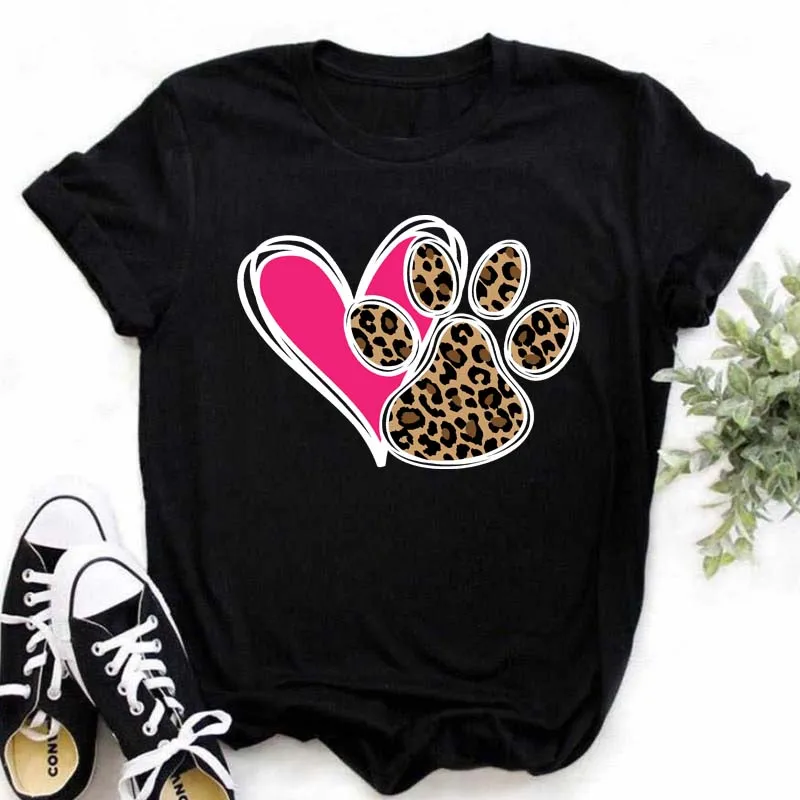 Women Dog Paw Print T Shirt Cute Love Paws Female Short Sleeve Cartoon Christmas Tops Print Ladies Tees Tshirt Graphic T-Shirt mens graphic tees