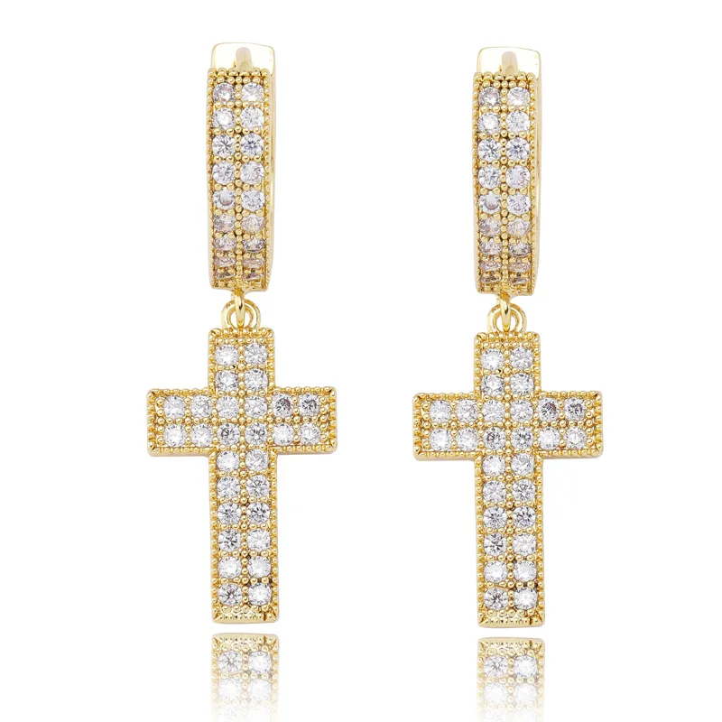 1 пара микро проложили AAA кубический цирконий Bling Iced Out крест кулон серьги-кольца для женщин мужчин хип-хоп Rappy ювелирные изделия золото серебро