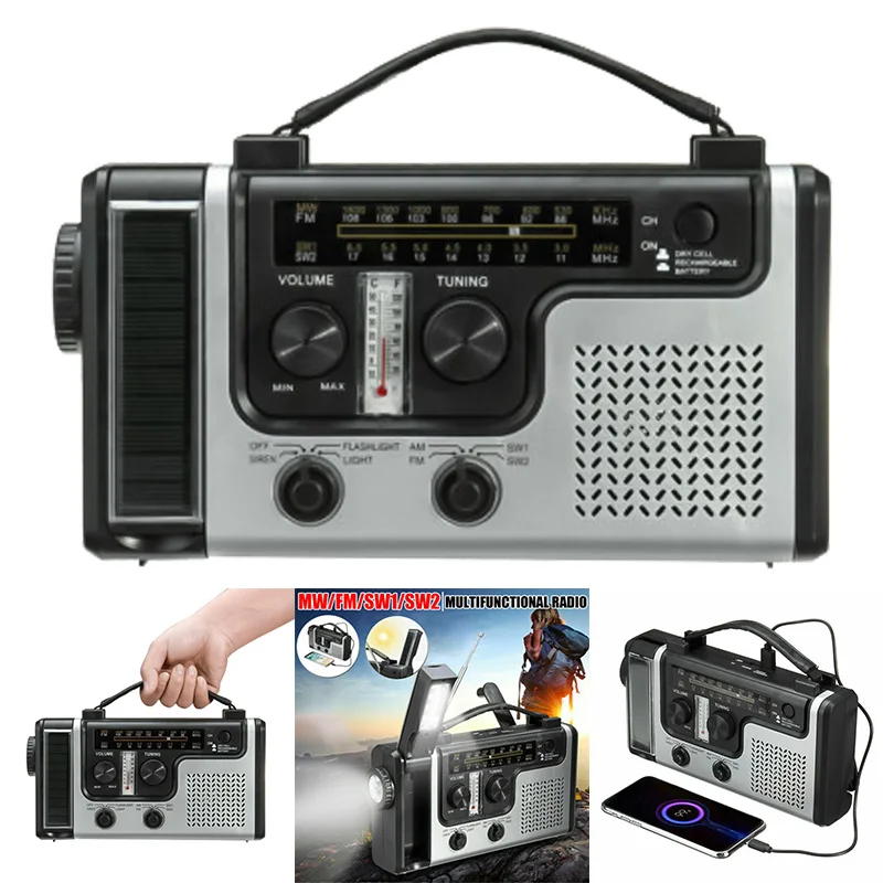 Портативное экстренное радио 2020 AM FM SW1 SW2 с ручным управлением на солнечной