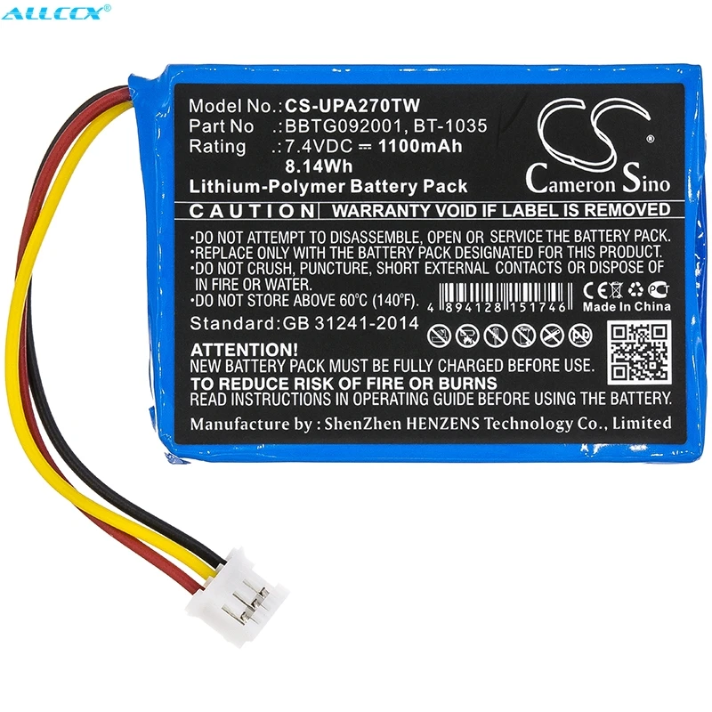 Cameron sino 1100mah bateria bbtg092001, BT-1035 para uniden atlantis 270