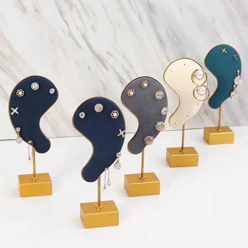 Creative Metal Earring Rack Multi-color Microfiber Earring Stand Ear-shaped Ear Clip Stud Jewelry Display Organized Holder Stand