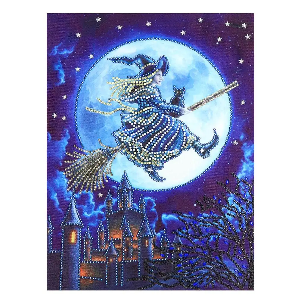 

Halloween Theme 5D Diamond Painting Kits DIY Diamond Painting Cross Stitch Witch Cat Pumpkin Pattern Rhinestone Picture Decor Q3