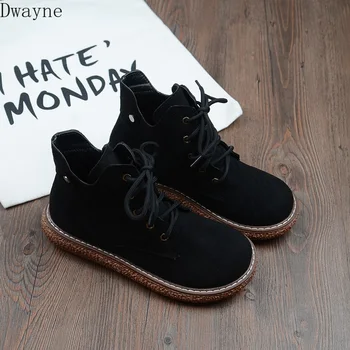 

Winter Plus Velvet Martin Boots Mori Girl Retro Big Head Doll Shoes Thick-Sole Short Boots Japanese Harajuku Flat Womens Boots