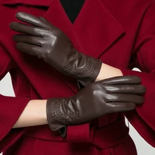 Перчатки из натуральной кожи женские зимние теплые бархатные утепленные высококачественные кожаные перчатки для вождения K2303