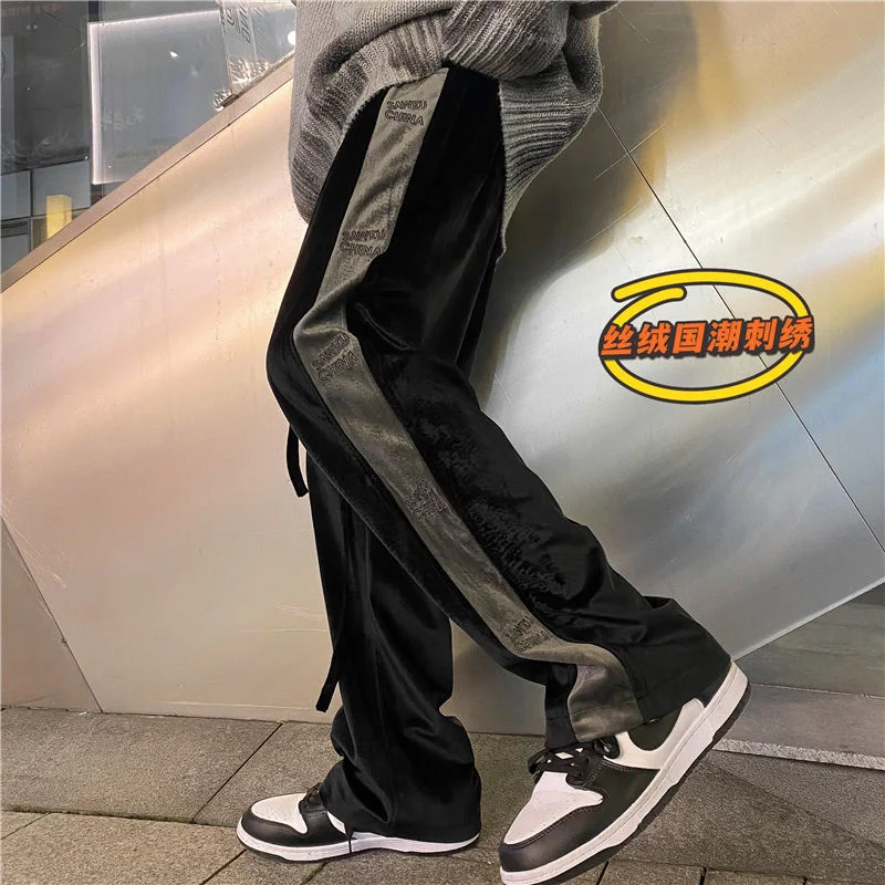 

2021 Men's Letter Embroidery Casual Pants Keep Warm Hip Hop Style Black Joggers Sweatpants Fashion Trend Homme Trousers M-2XL