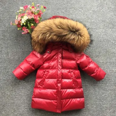 color 4 Racoon fur Утепленные парки с натуральным енотовым мехом для мальчиков и девочек на температуру до-30 градусов, для русской зимы длинное пуховое пальто 90, куртка пальто, одежда для маленьких детей - Цвет: color 4 Racoon fur