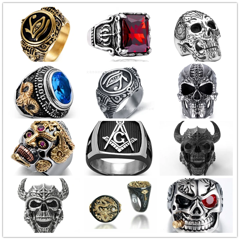 

FDLK Vintage Gothic Skull Rings Men Fashion HipHop Turkish Male Punk Rings Skeleton Steampunk Jewelry Bague Homme Gifts