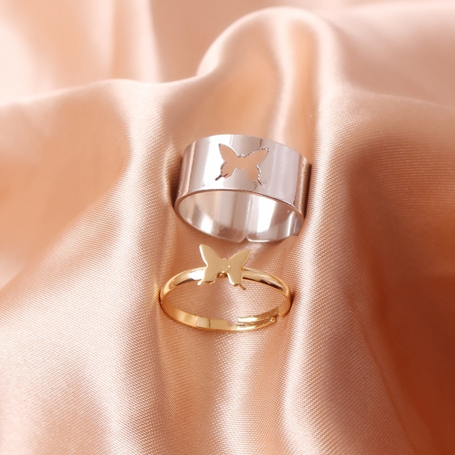 Lover Star Moon Aircraft Cherry Dinosaur Butterfly Rings for Women Men Couple Open Ring Set Engagement Wedding Jewelry