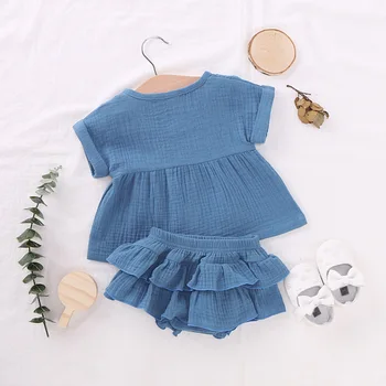 

2020 Children's New Summer Clothes Set Infant Cotton Linen Solid Color Suit Top + PP Pants 2Pcs Suit Hot