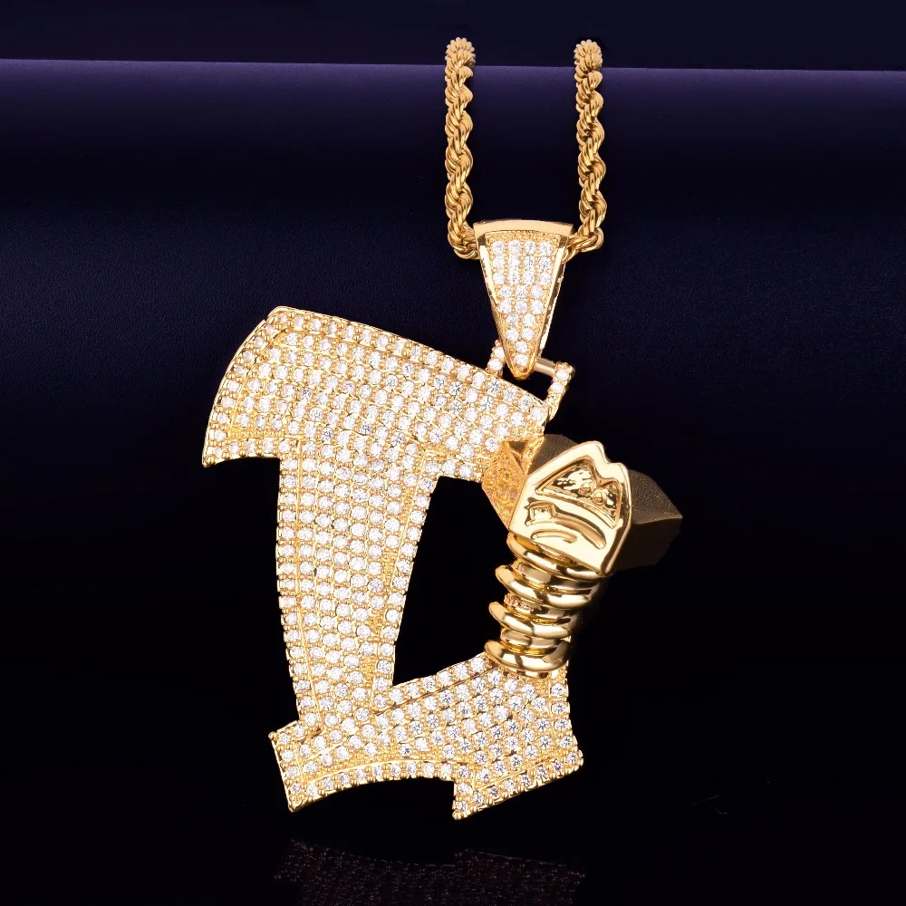 Золотой Винт буквы Форма ожерелья и Подвеска Шарм с теннисной цепочкой Bling кубический циркон мужские Хип Хоп рок ювелирные изделия