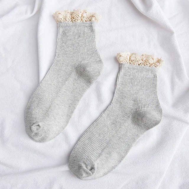 lace frilly ruffle socks kawaii cute korean style women cotton woman calcetines de la mujer kobieta skarpety meia chaussette gray