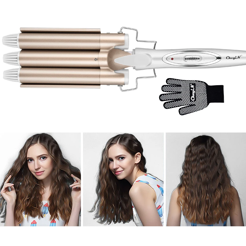 CkeyiN Professional Hair Curling Iron Ceramic Triple Barrel Curler Irons Electric Hair Wave Waver Styling Tools Hair Styler Wand