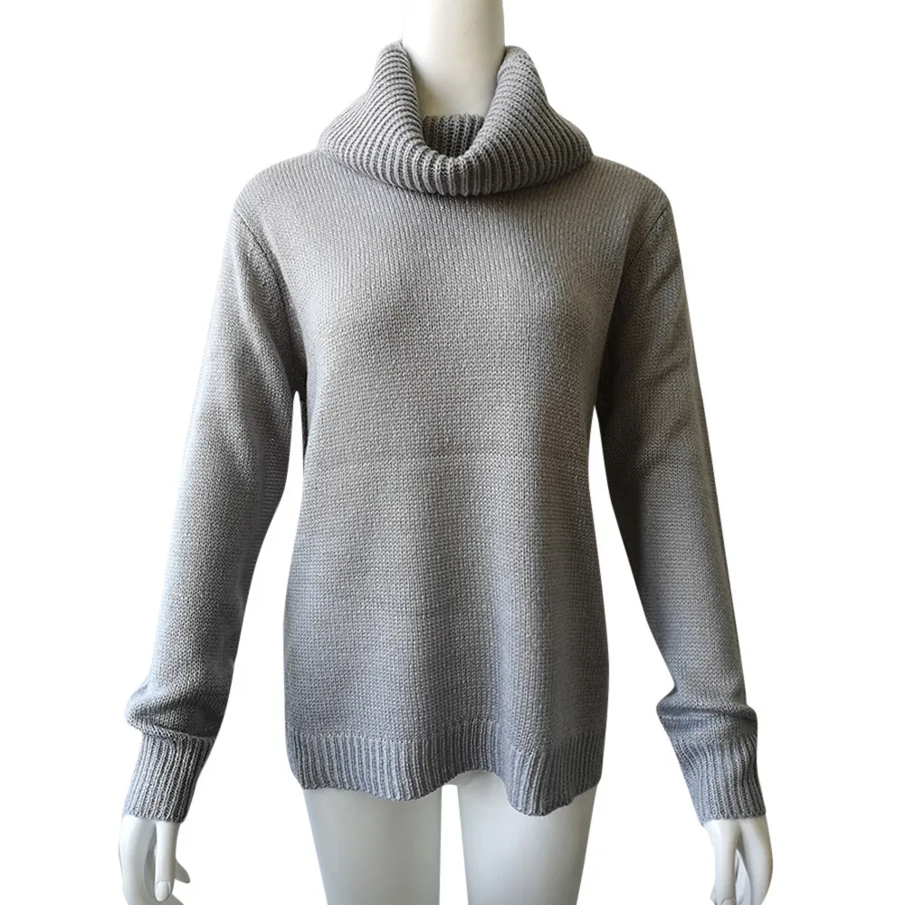 Женский свитер с высоким воротом; Новинка; Однотонный свитер с длинными рукавами; сезон осень-зима; Модный повседневный теплый удобный свободный джемпер;# S - Цвет: Серый