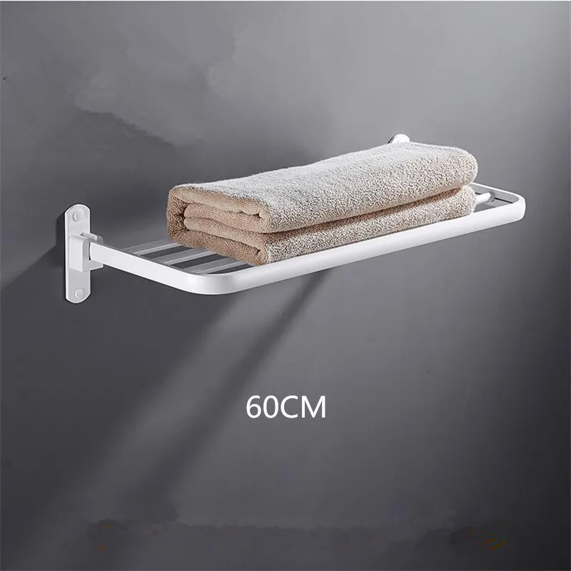 white 60cm Складной Ванная комната Полотенца стойка черный/белый Алюминий подвижный Ванна Полотенца держатель 40/50/60 см полки для ногтей /стены Полотенца рельс - Цвет: white 60cm