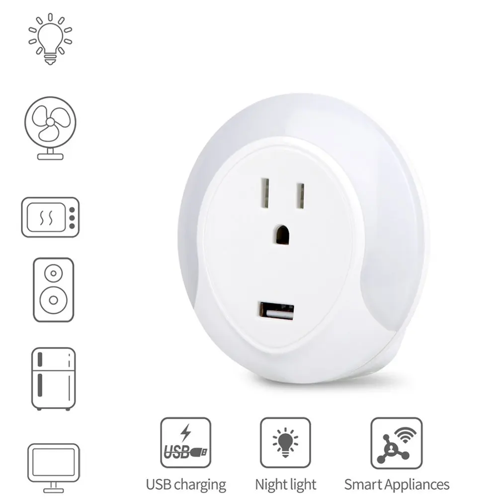 

Timing Countdown Function Voice Control Mini Smart Wifi Socket With Led Night Lighting Usb Charging Port Wifi Smart Plug