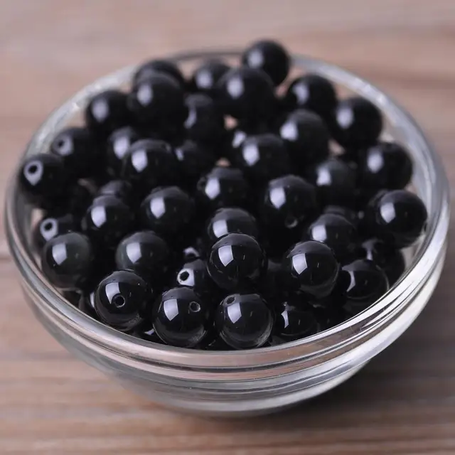 Round 4mm 6mm 8mm 10mm 12mm Natural Stone Rock Loose Spacer Beads lot for Bracelet Jewelry Making Findings DIY Crafts Black Obsidian