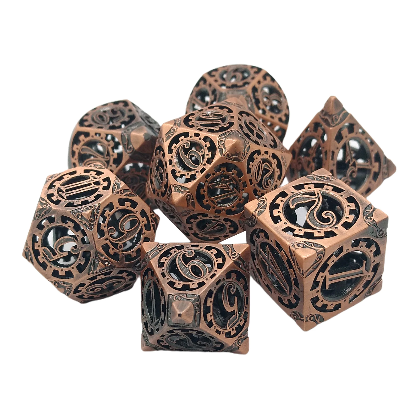 with Metal Case Hollow Metal DND Game Dice Skulls with Chain Edge Black and Gold 7Pcs Set for Dungeons and Dragons RPG MTG Table Games D&D Pathfinder Shadowrun and Math Teaching 