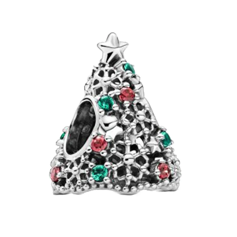 

2020 Winter New 925 Sterling Silver Beads Glitter Christmas Tree Charm fit Original Pan Bracelet Christmas Jewelry