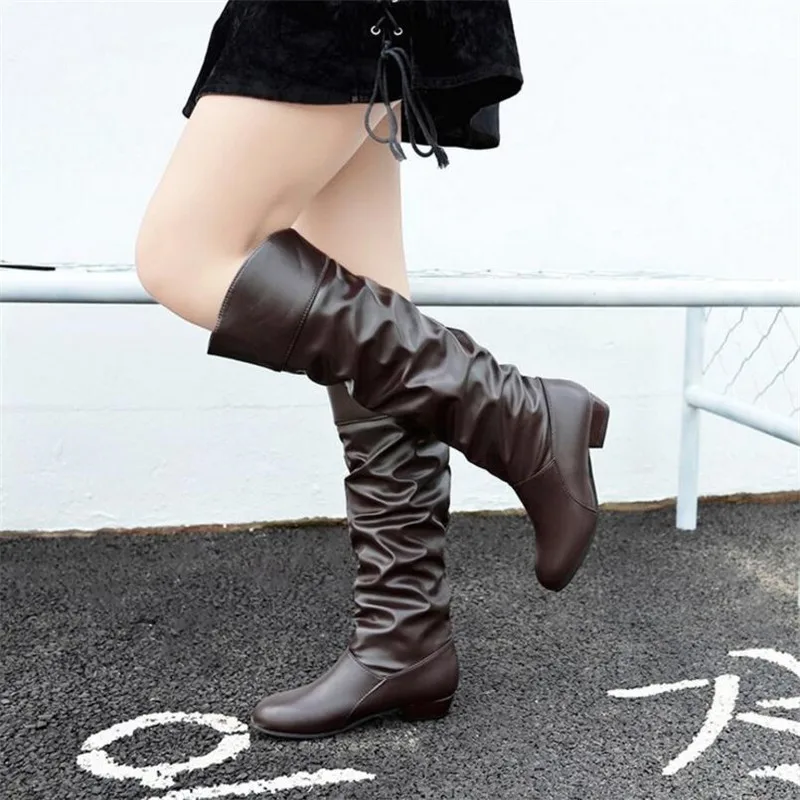

Autumn and winter new European and American fashion long tube women's boots low heel square with high boots women's boots