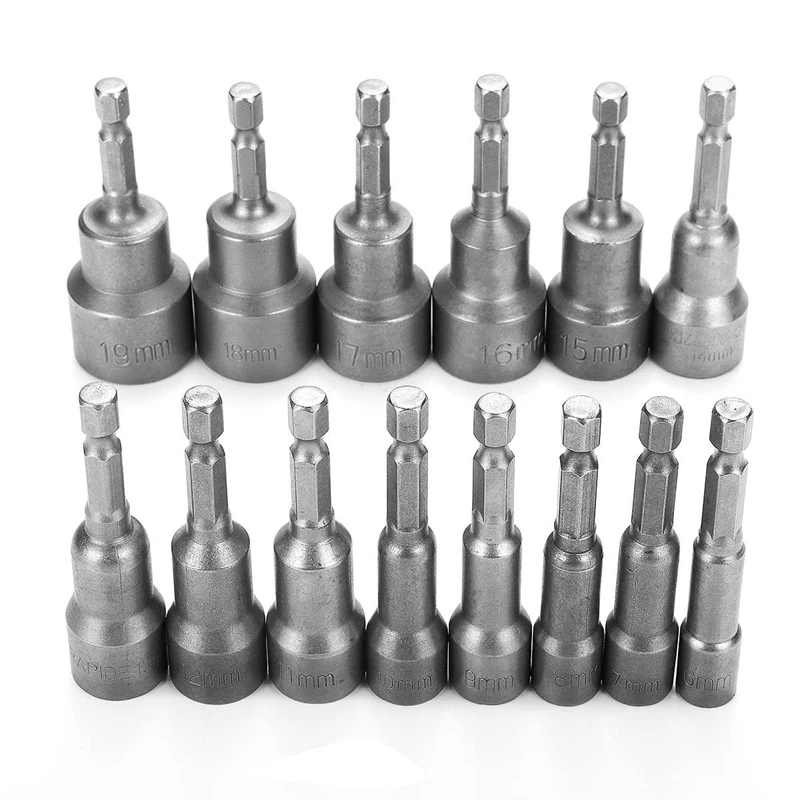 EASY-14Pcs 6-19 мм серое переходное сверло 1/4 дюймов набор магнитных гаек для силовых сверл Стальные Шестигранные хвостовики магнитные держатели