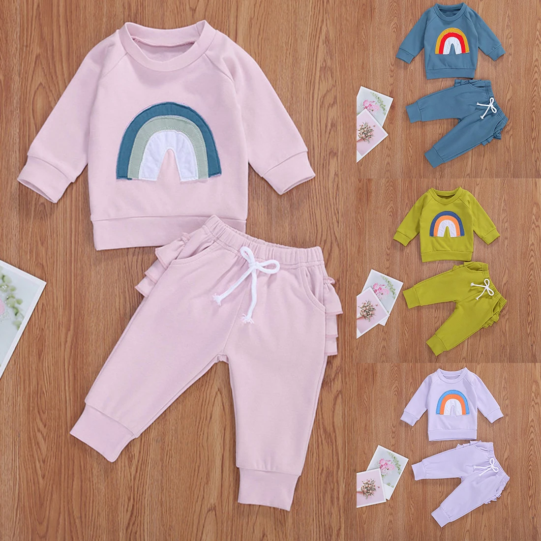 

0-3T Newborn Kids Baby Girl Clothes Set Print Long Sleeve Tops+Ruffle Leggings Pants Autumn Warm Clothes 2PCS Outfits