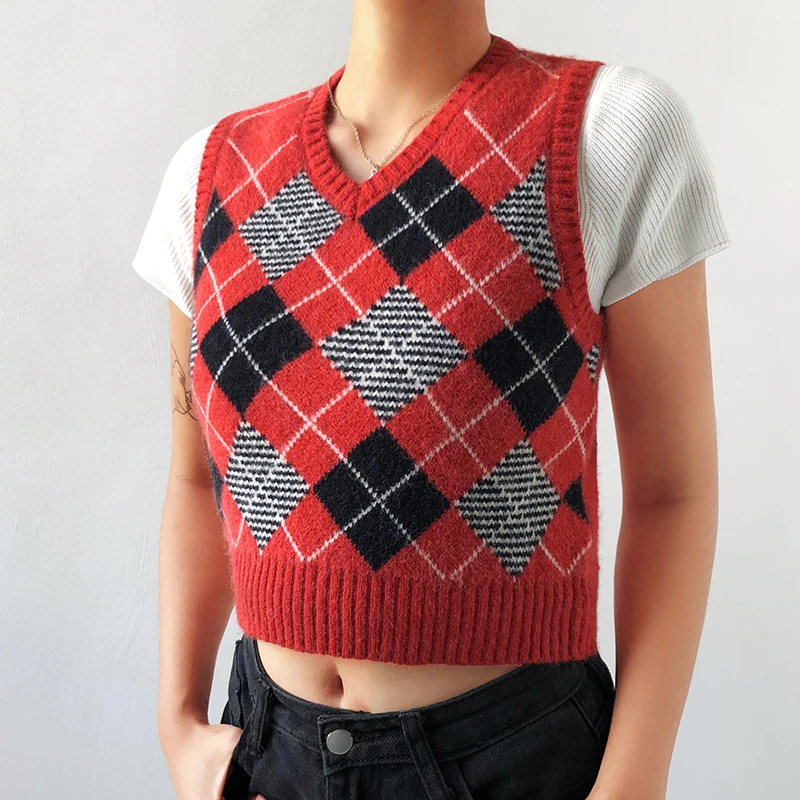 Red plaid sweater vest Clearance
