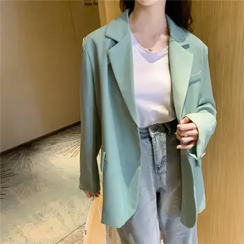 

2020 New Autumn Long Sleeve Minimalist Blazers OL Formal Wear Suit Collar Women Blazer Solid Single Breasted Jacket Tops