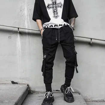 

Hip Hop Men Black Harem Pants Streetwear Multi-pocket Men Sweatpants Streetwear Casual Mens Hip Hop Pants M-2XL