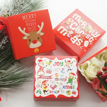 

14*14*5cm 10pcs red Merry Christmas Santa Claus elk dancing Paper Box cookie Macaron Christmas Party Gifts Packaging