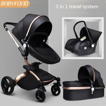 

Fast shipping! AulonPU leather 360-degree rotating baby stroller can sit reclining foldable two-in-one imported stroller