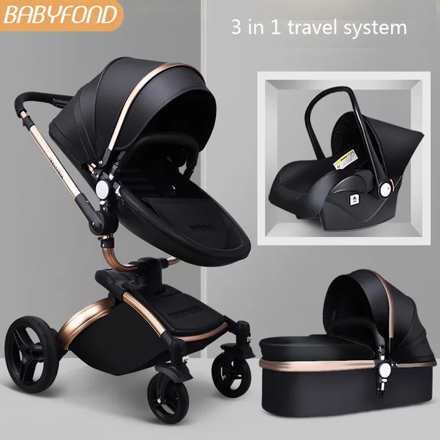 $US $347.94  Fast shipping AulonPU leather 360-degree rotating baby stroller can sit reclining foldable two-in-o