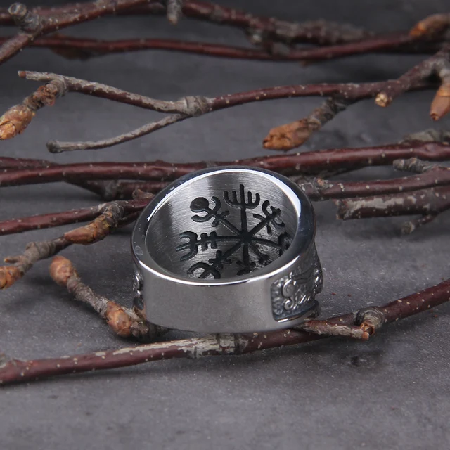Stainless Steel Viking Raven Wolf Ring with Red Stone for Men Gift - Image 3