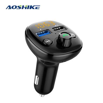 

AOSHIKE Bluetooth 5.0 Car FM Transmitter Wireless Handsfree Call Mp3 Player with QC3.0 Dual USB Charger Support TF Card & U Disk