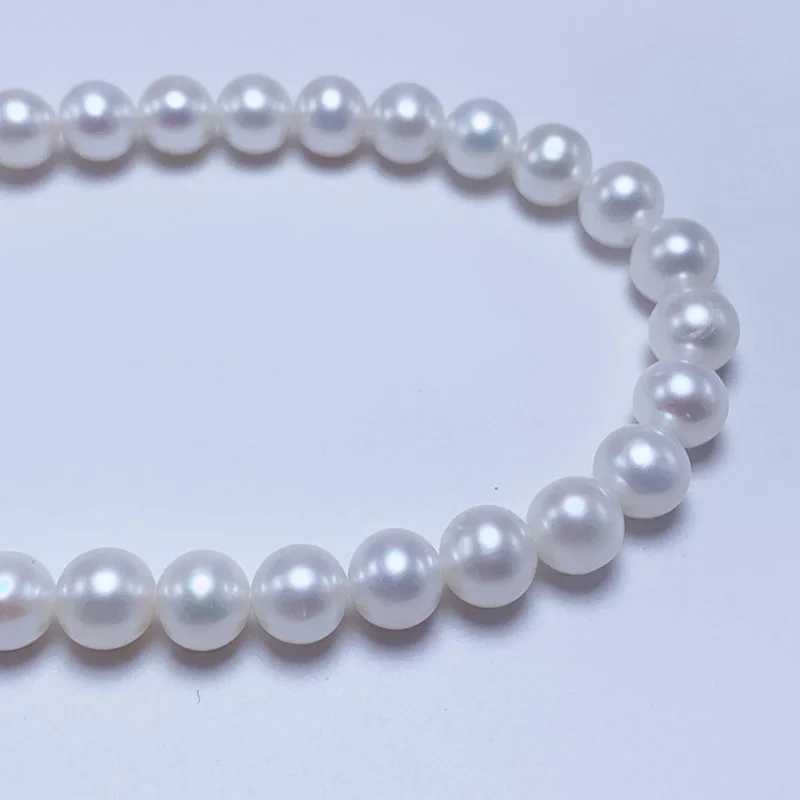 

MADALENA SARARA 8.0-13.0mm AA Freshwater Pearl Necklace Strand Natural White Pearl Small Flaw Near Round DIY Womn Jewelry